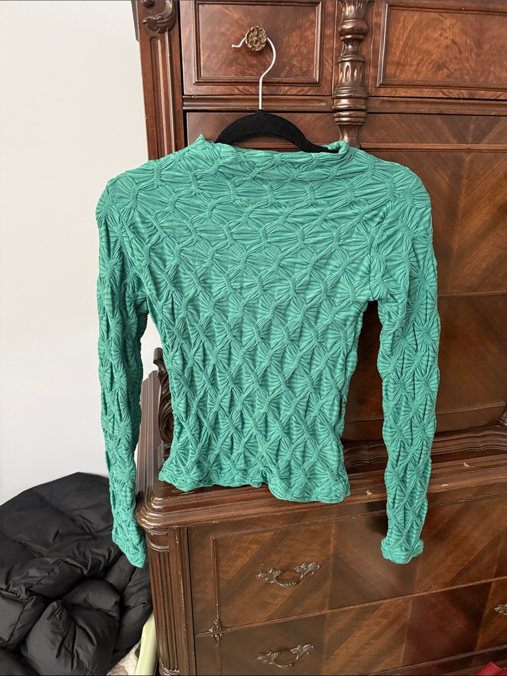 Anthropologie Textured Long-Sleeve Top in Teal Green